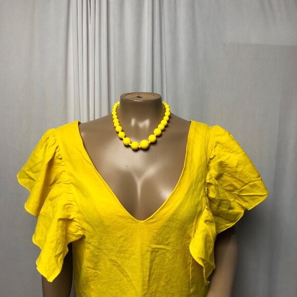 A New Day Dress Womens Size 6 Yellow Linen Rayon Flutter Sleeve V Neck Summer - Picture 2 of 8